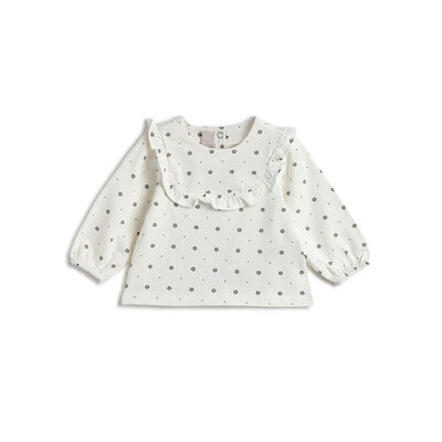 Girls White Floral Printed Long Sleeve T- Shirt