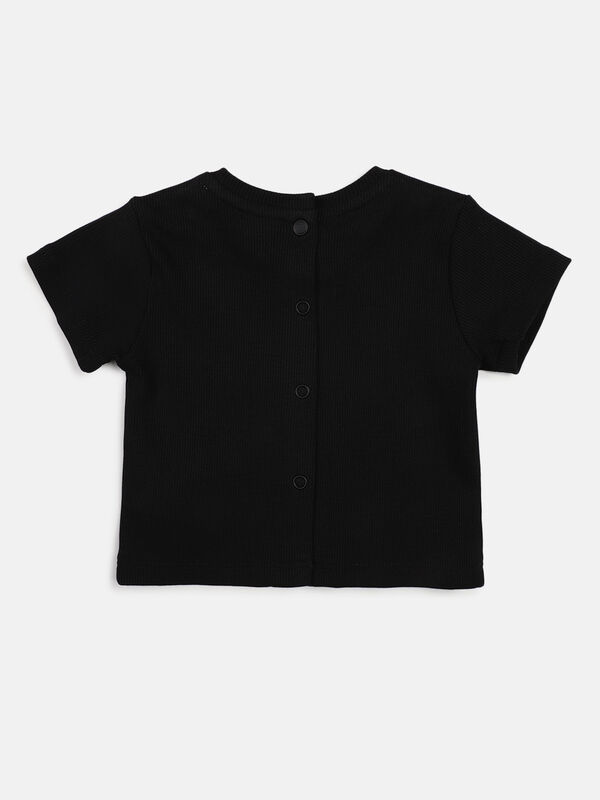 Infants White & Black Printed T- Shirt with Short Dungaree image number null