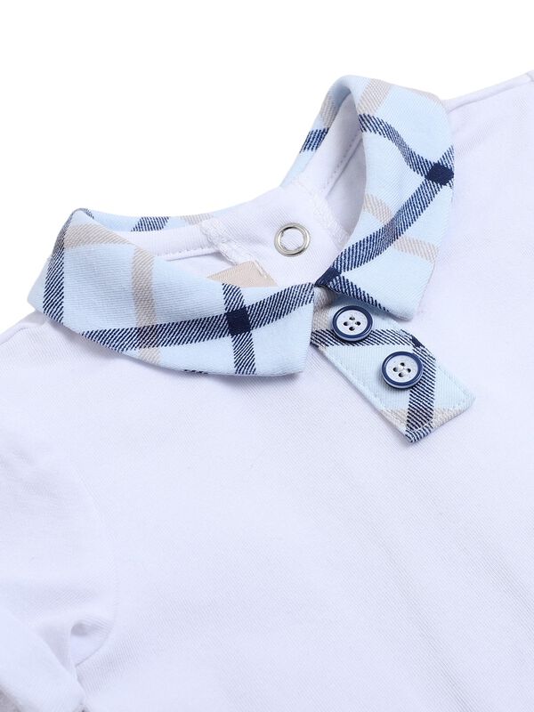 Boys White & Blue Printed Polo with Short Pants image number 2