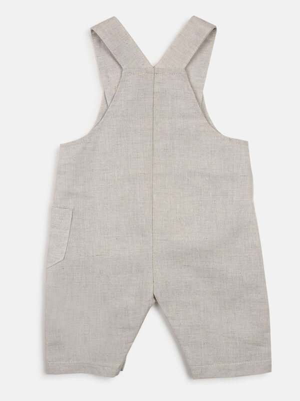 Boys White & Beige Bodysuit with Long Dungaree image number null