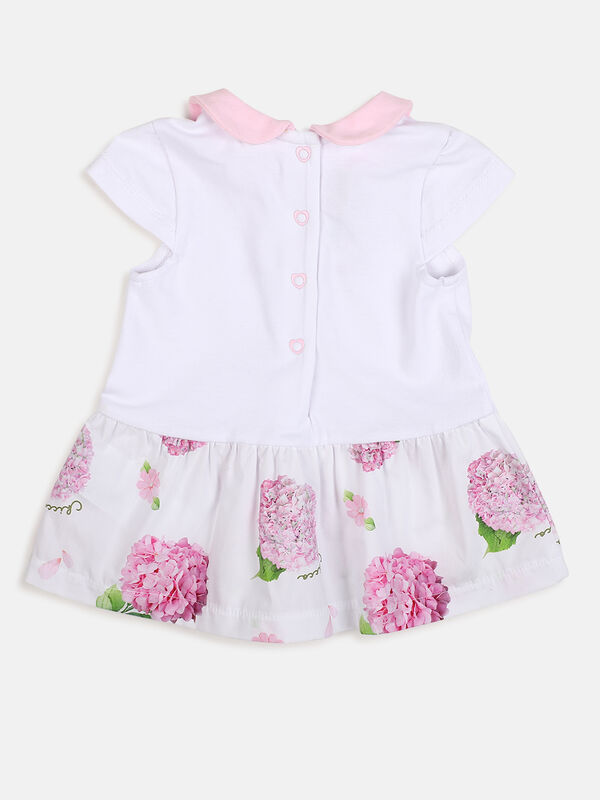 Girls White & Pink Short Sleeve Printed Dress image number null