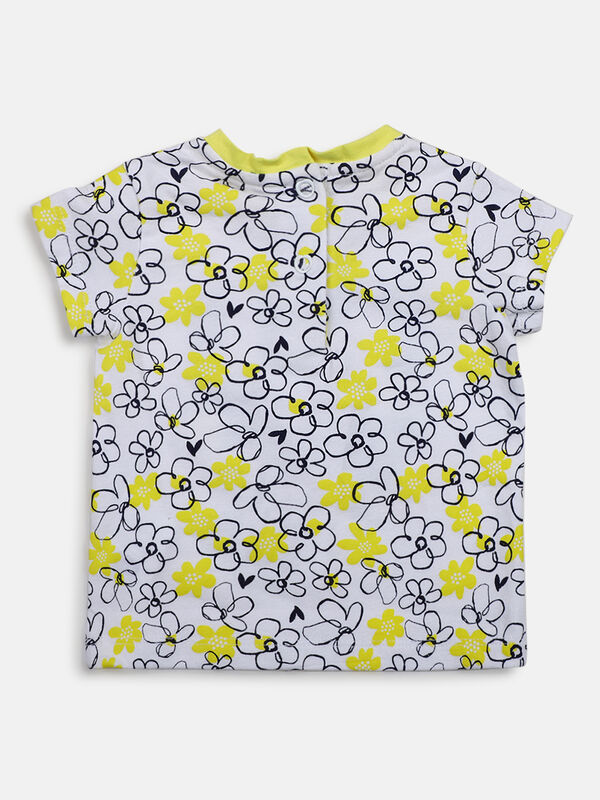Girls White Printed Short Sleeve Knitted T- Shirt image number null