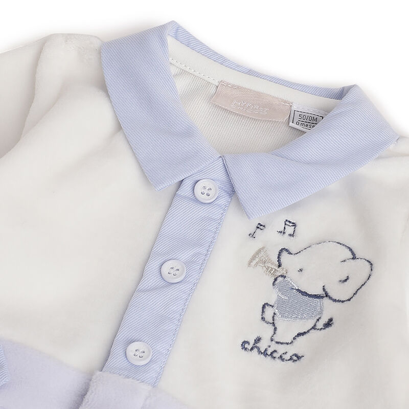 Boys Light Blue Self Design Front Opening Babysuit image number 2