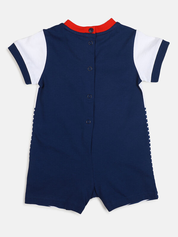 Boys White & Blue Short Sleeve Knitted Romper image number null