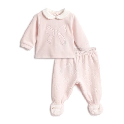 Girls Pink Self Design Smock with Leggings
