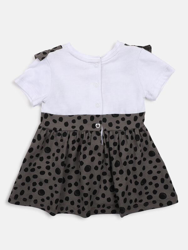 Girls Grey Printed Short Sleeve Knitted Dress image number null