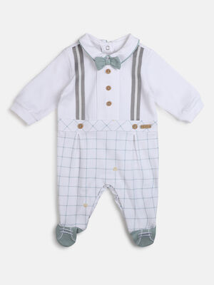 Boys White Checkered Leg Opening Baby Suit