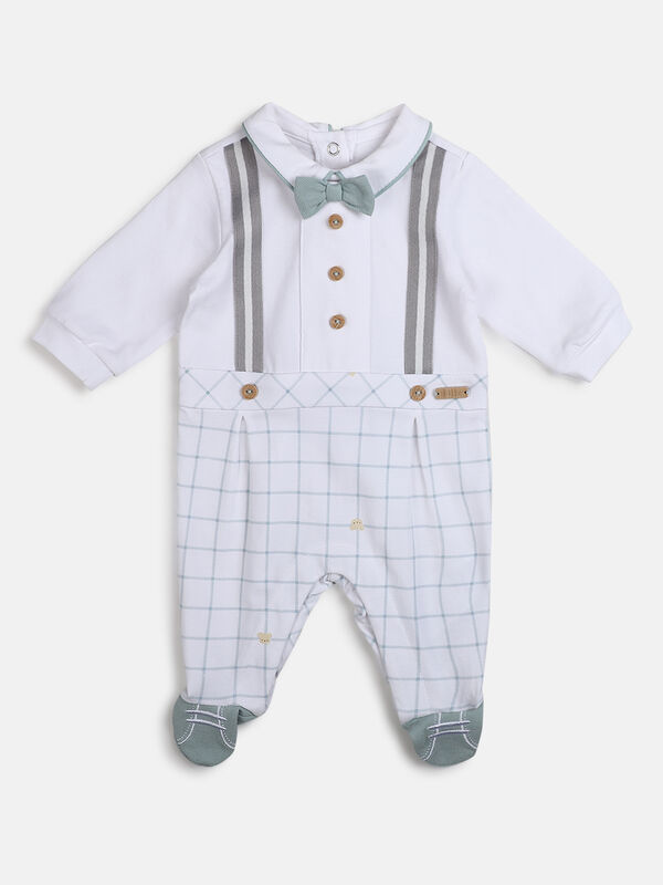 Boys White Checkered Leg Opening Baby Suit image number null