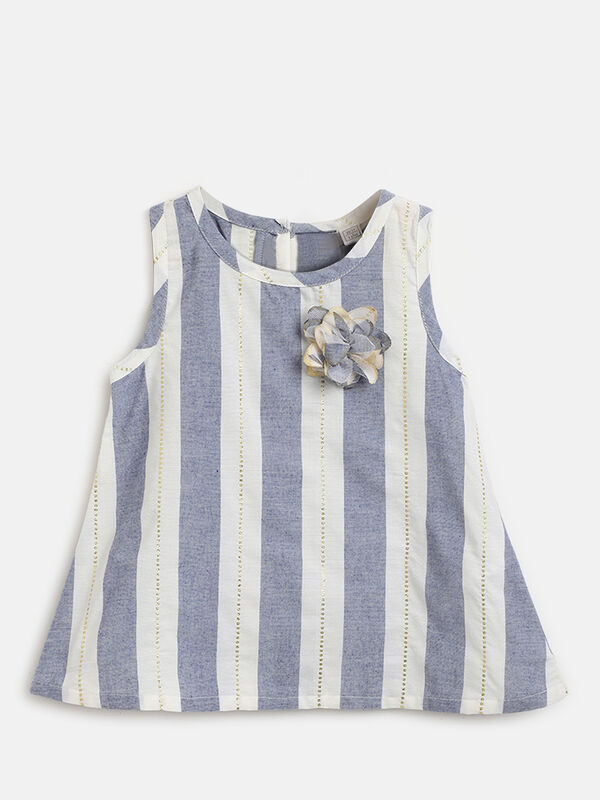Girls Light Blue Striped Sleeveless Woven Top image number null