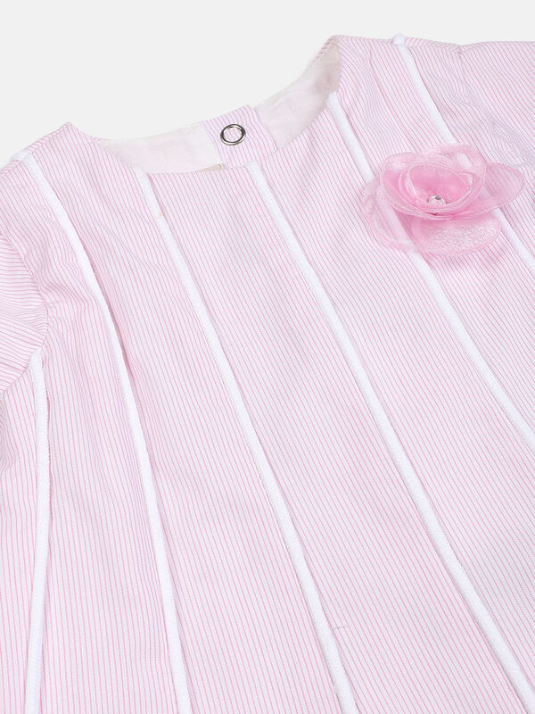 Girls White & Pink Striped Short Sleeve Dress image number null