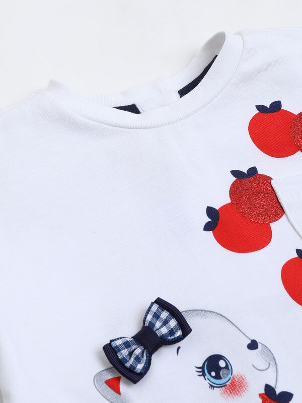 Girls White Printed Long Sleeve T-shirt with Legging image number null