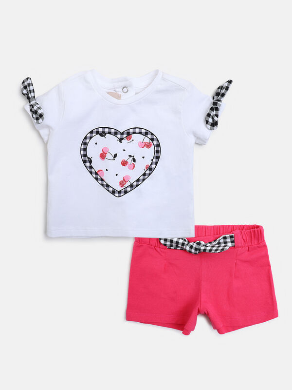 Girls White & Pink T-Shirt with Short Pants image number null