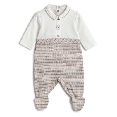 Boys Beige Embroidered Nappy opening Babysuit