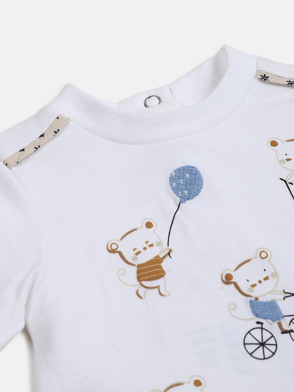 Boys White Printed Long Sleeve Knitted T- Shirt image number null