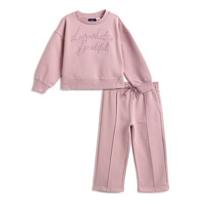 Girls Pink Typography Sweatshirt with Long Trousers