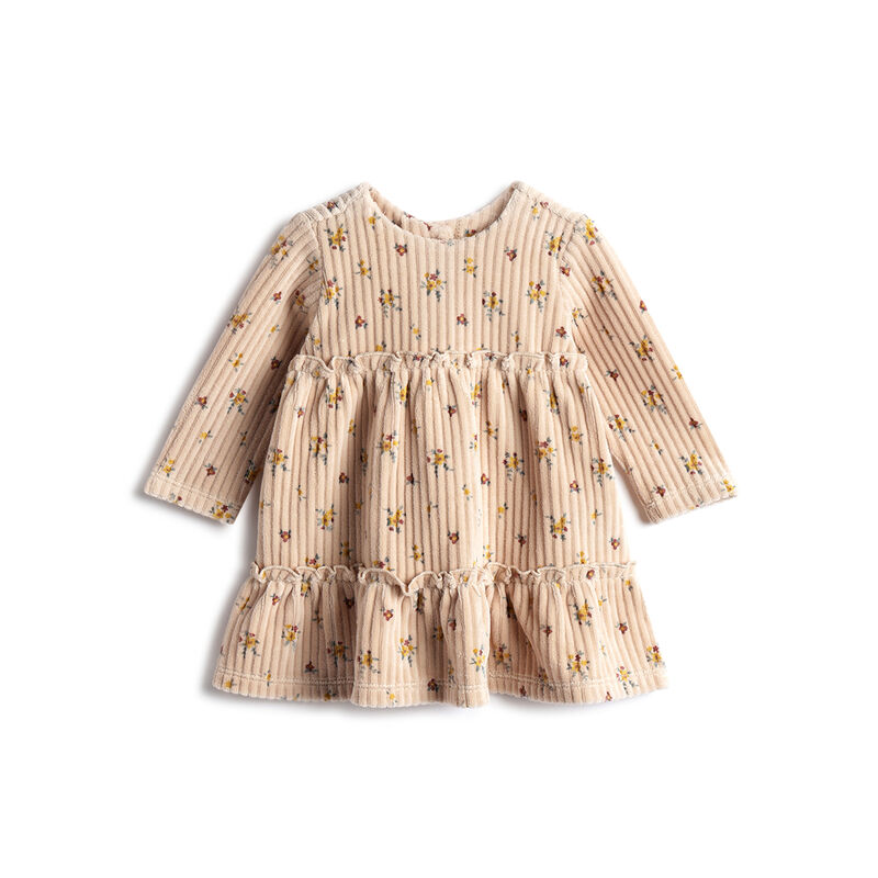 Girls Light Brown Floral Printed Long Sleeve Dress image number 0