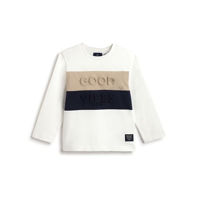 Boys White Typography Printed Long Sleeve T- Shirt