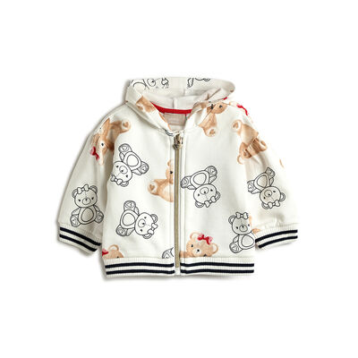 Girls White Printed Cardigan