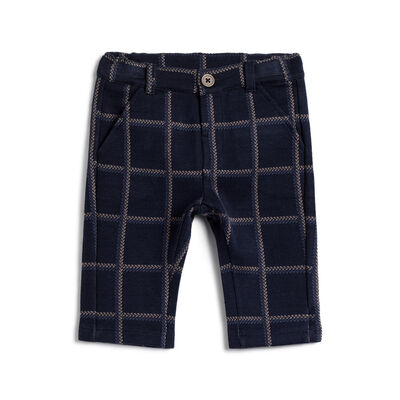 Boys Dark Blue Checked Trousers