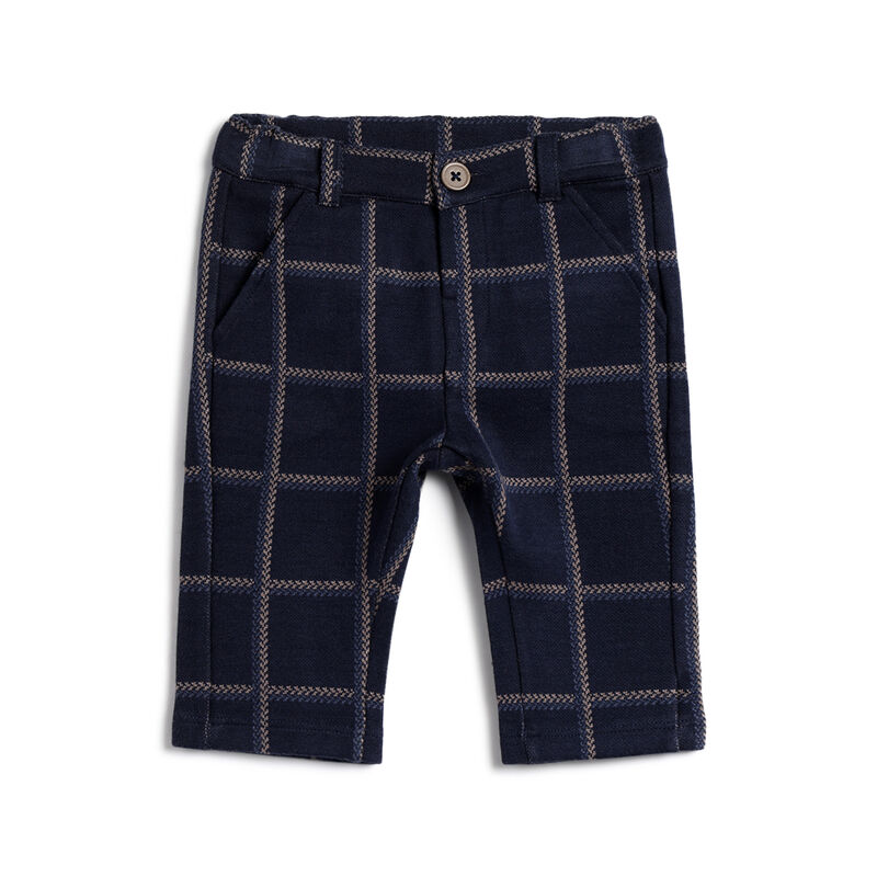 Boys Dark Blue Checked Trousers image number 0