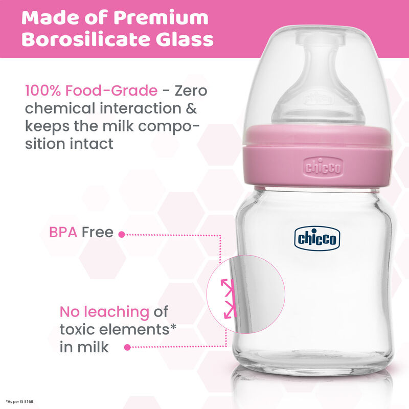 Well-Being Glass Feeding Bottle (120ml, Slow Flow) (Pink) image number 4