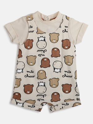 Infants Natural Printed Short Sleeve Knitted Romper