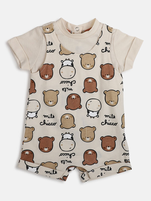 Infants Natural Printed Short Sleeve Knitted Romper image number null
