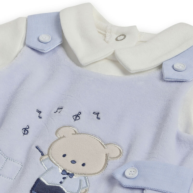 Boys White and Blue Embroidered Smock with Leggings image number 6