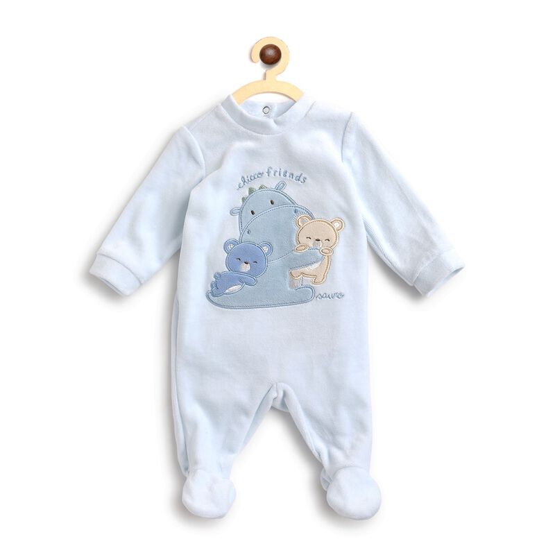 Infants Velour Nappy Opening Babysuit image number null