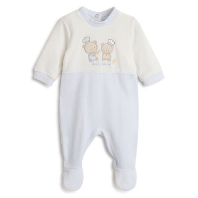 Boys Light Blue Embroidered Nappy opening Babysuit