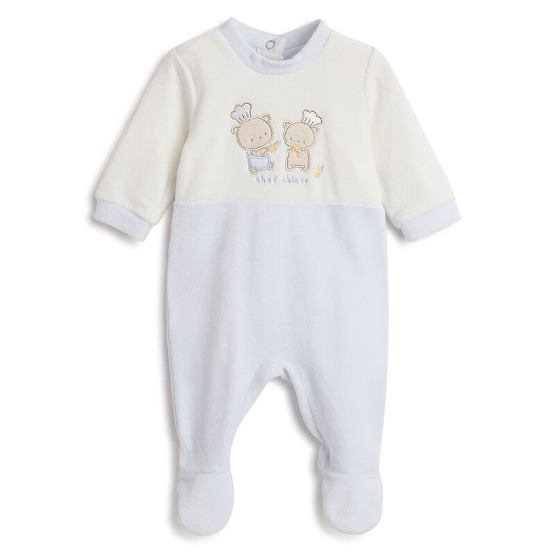Boys Light Blue Embroidered Nappy opening Babysuit image number 0