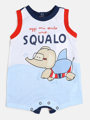 Boys White & Blue Sleeveless Knitted Romper
