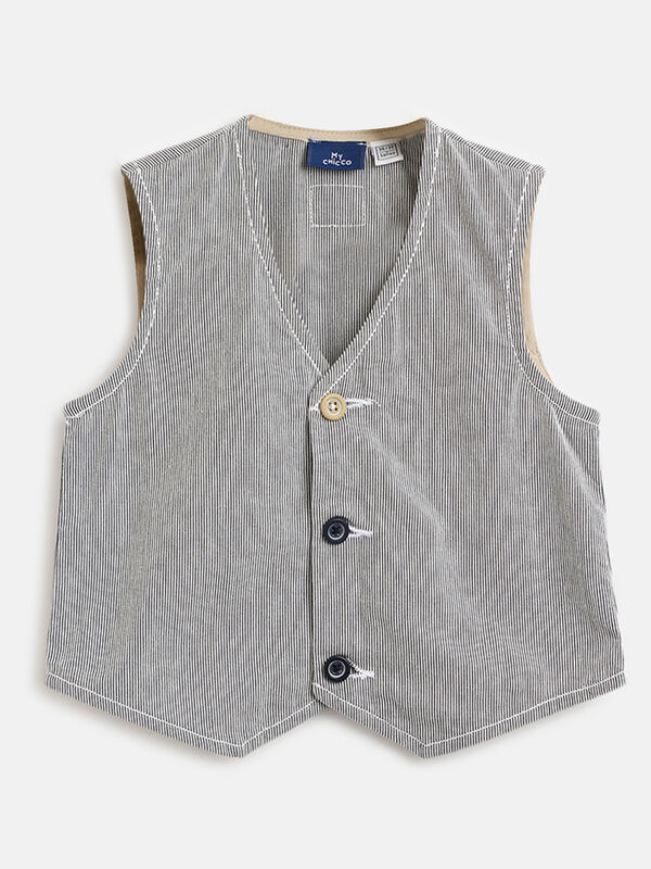 Boys Natural Striped Woven Vest image number null