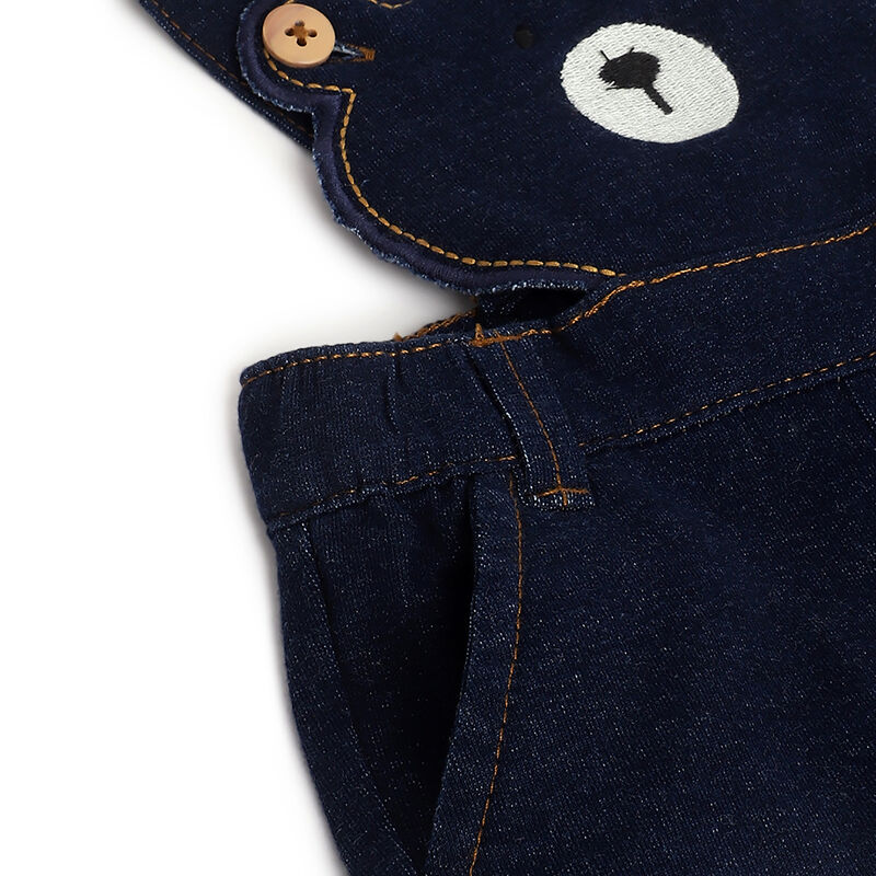 Boys Navy Embroidered Long Dungaree image number 3