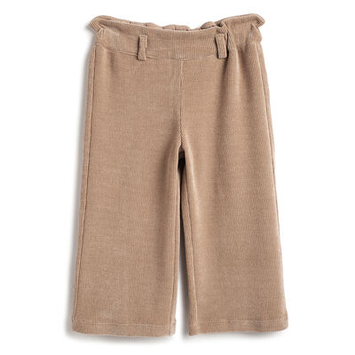 Girls Beige Solid Trousers