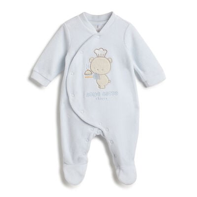 Boys Light Blue Applique Front Opening Babysuit