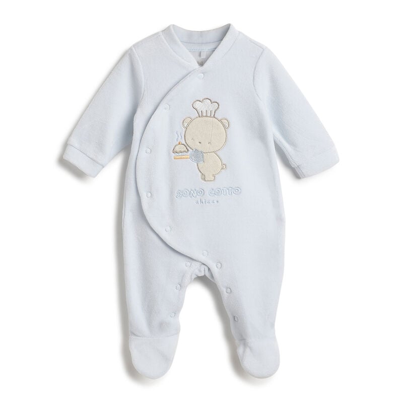 Boys Light Blue Applique Front Opening Babysuit image number 0