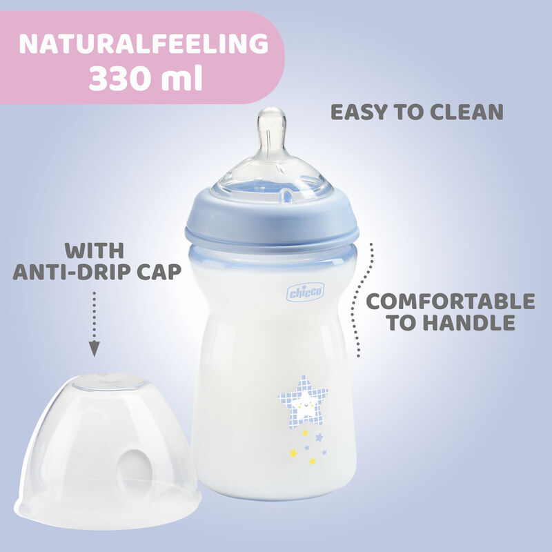 Natural Feeling Feeding Bottle (330ml, Slow) (Blue) image number 3