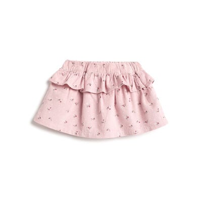 Girls Light Pink Floral Printed Skirt