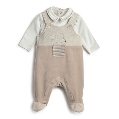 Girls Medium Pink Applique bodysuit with Long Dungaree