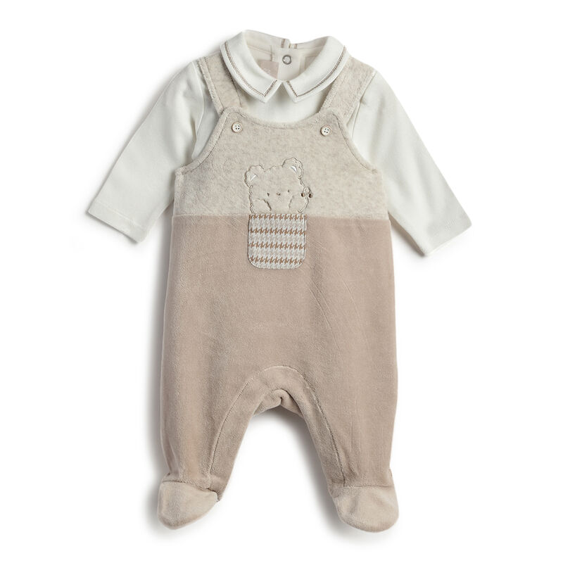 Girls Medium Pink Applique bodysuit with Long Dungaree image number 0