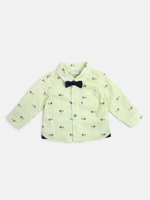Boys White & Yellow Long Sleeve Woven Shirt