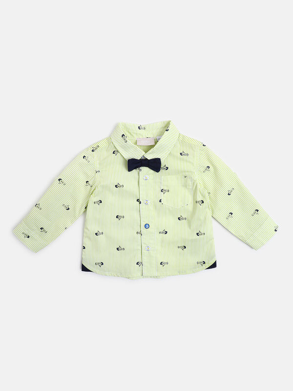 Boys White & Yellow Long Sleeve Woven Shirt image number null