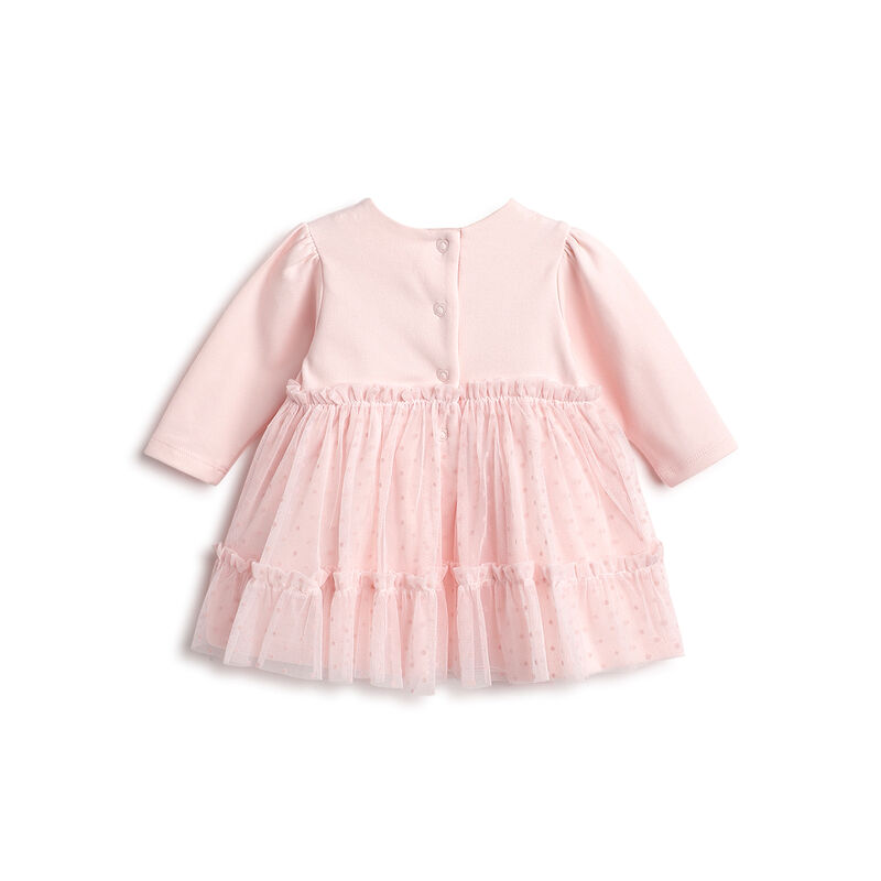 Girls Light Pink Self Design Long Sleeve Dress image number 1