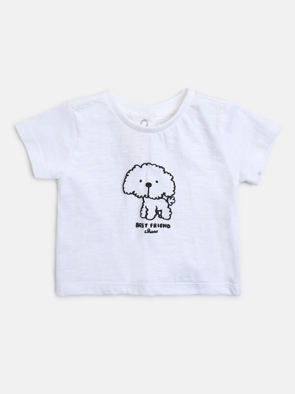 Infants White Printed T- Shirt with Short Pants image number 2