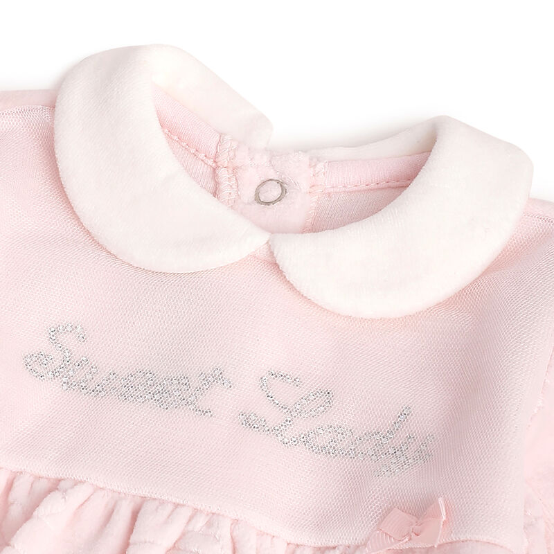Girls Light Pink Self Design Leg Opening Babysuit image number 2