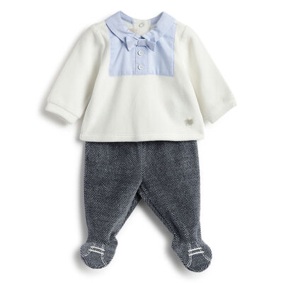 Boys White and Blue Colorblocked Smock with Leggings