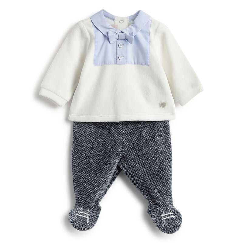Boys White and Blue Colorblocked Smock with Leggings image number 0