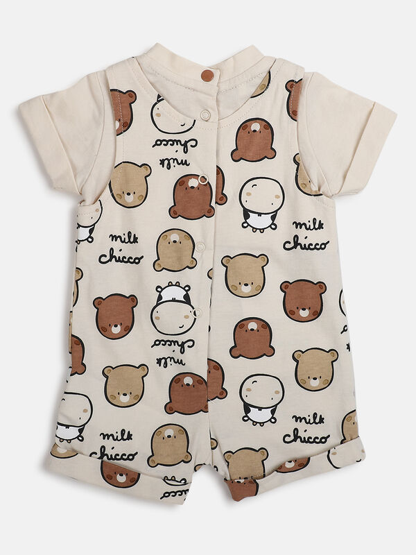 Infants Natural Printed Short Sleeve Knitted Romper image number null