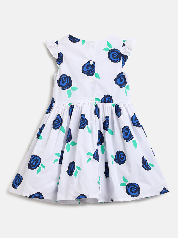 Girls Blue Printed Short Sleeve Woven Dress image number null